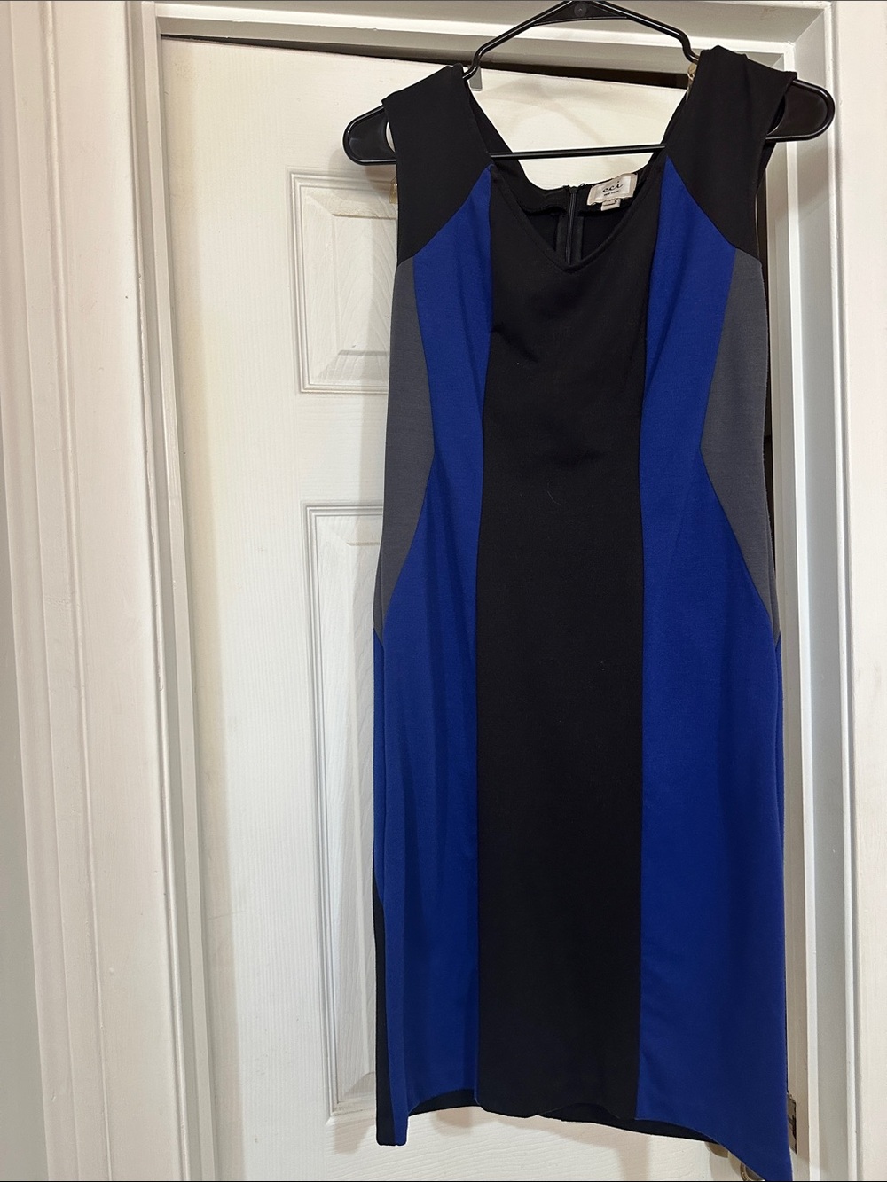 ECI Blue, Black and Gray Panel Sheath Dress